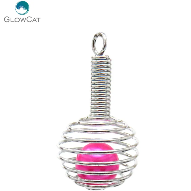 K582 5pcs/lot Silver Iron 33mm Wooden Club Spiral Ball Pearl Cage Beads Pendant Locket Fairytale Party Essential Oil Diffuser | Украшения и