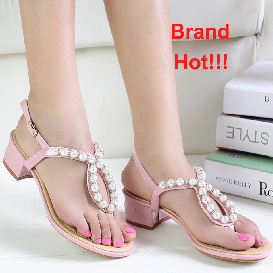 Brand New 2014 Designer Women Summer Shoes Pearl Flat Sandals Ladies Beading Flip-flops Black Pink White Soft Leather sandalias | Обувь
