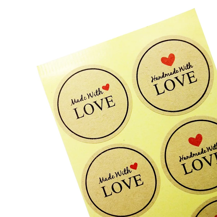 

100 Pcs/lot Red Heart Hand made With Love Scrapbooking Kraft Paper Labels Envelopes Stickers Gift Packaging Seal Seals Sticker