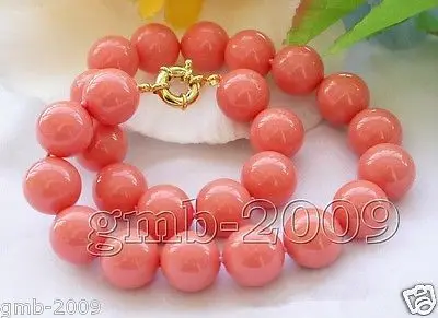 

Nobility Quartz crystal natural CORAL 17.5" 9-10mm Round Coral Pink South Sea Shell Pearl Necklace AAA