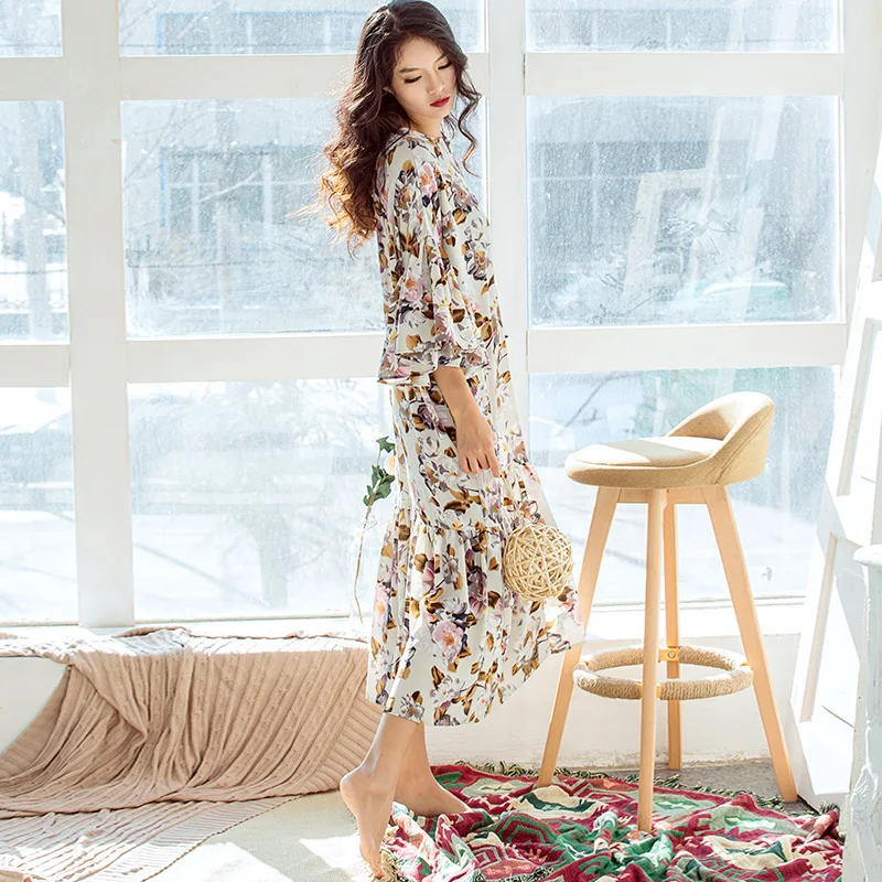 

Ruffles 2017 New Spring Summer Female Floral Butterfly Sleeve Maxi Dress Women Flower Print Loose Chiffon Long Dresses Vestidos