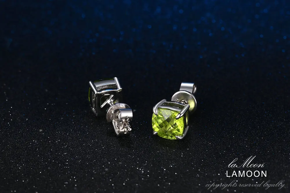 LAMOON-6 мм 2.2ct натуральный Перидот 925 пробы серебряные ювелирные изделия простые серьги-гвоздики S925 для женщин LMEI004