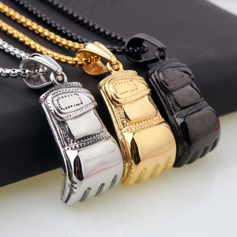 

Hotsale Fashion 316L Stainless Steel Silver Gold Black Jewelry Gloves Shape Biker Jewelry Men's Pendant Necklace Box Chain 24"