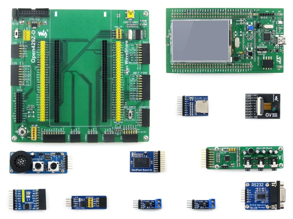 STM32 Board with STM32 Discovery Kit 32F429I-DISCO +Mother Board +10 Modules Kits 32F429IDISCOVERY Cortex-M4 Development Board