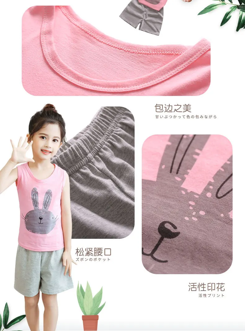 Летние Детские пижамные комплекты хлопковый жилет с короткими рукавами+ шорты комплект одежды для маленьких девочек пижама для мальчиков с рисунком