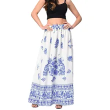 Новое поступление, повседневная юбка в пол с принтом, Женская богемная макси юбка, Пляжная Цветочная Праздничная летняя длинная юбка с высокой талией, W613