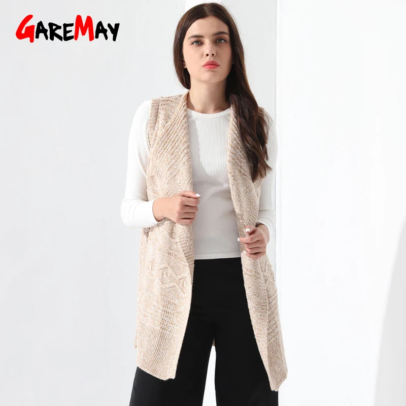 

Cardigan For Women Sleeveless Sweater Kardigany Damskie Long Jacket Female Cardigan Knitwear Tops Ponchos And Cape GAREMAY