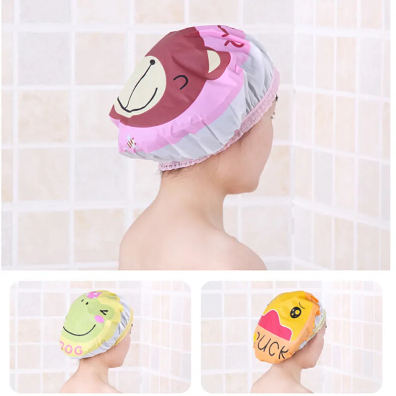 PVC Waterproof Shower Caps Eco friendly Cartoon Lovely Elastic Band Hat