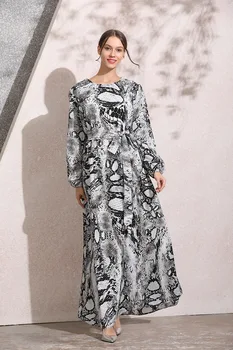 

2019 new Muslim print chiffon maxi plus size dress with sashes