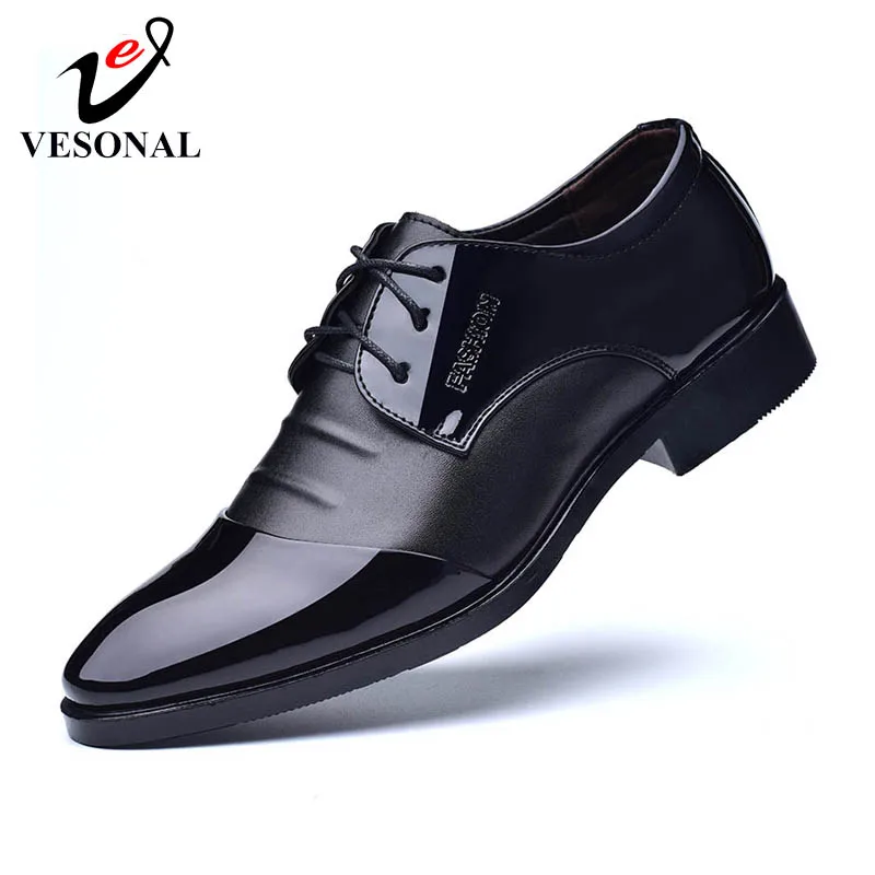 

VESONAL 2019 New Spring Autumn Formal Office Patent Leather Leather Shoes Men Vintage Classic Mens Dress Shoes Male Business