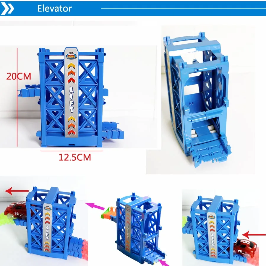 Волшебный светящийся гибкий аксессуар для трека сделает ваш игрушечный автомобиль более веселым и креативным изгибом, гибким и светящимся гоночным треком развивающие игрушки - Цвет: Elevator 1 set