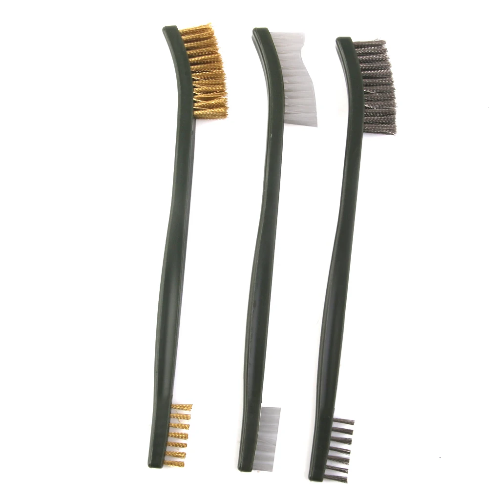 Hot 3Pc Wire Cleaning Brush Set Brass Nylon Stainless Steel Bristle Gas