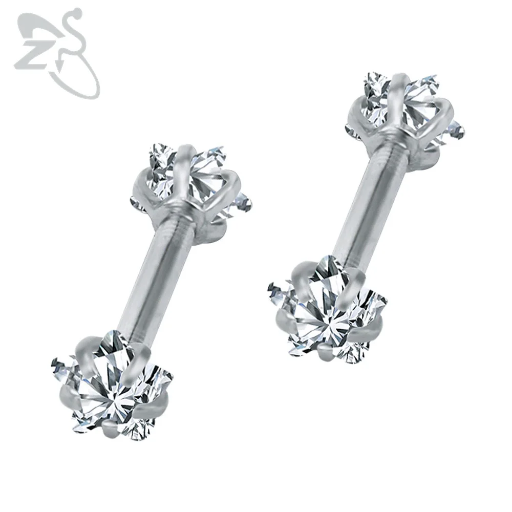 

Double Sided Earrings Piercing Star Ear Studs AAA Cubic Zirconia Earring Crystal Helix Barbell Stainless Steel Tragus Piercings