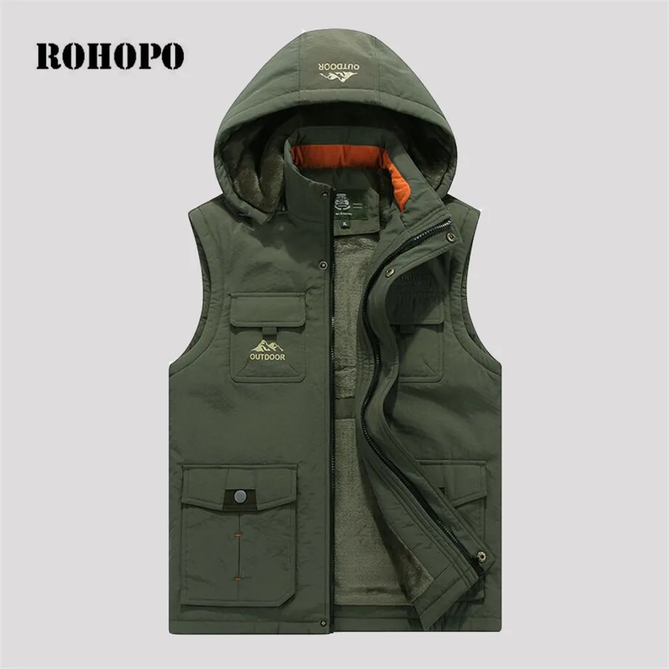 Мужская Флисовая жилетка с капюшоном и воротником ROHOPO теплая зимняя спортивная