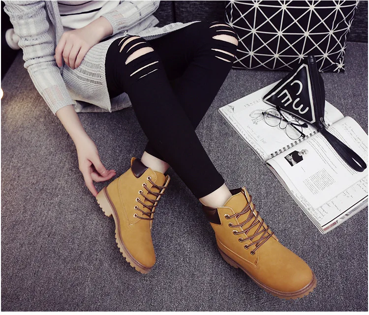 LTARTA Women Ankle Boots Female High Boots Big Size British Pu Leather Boots Workers Shoes Women's Single Boots HDD-07