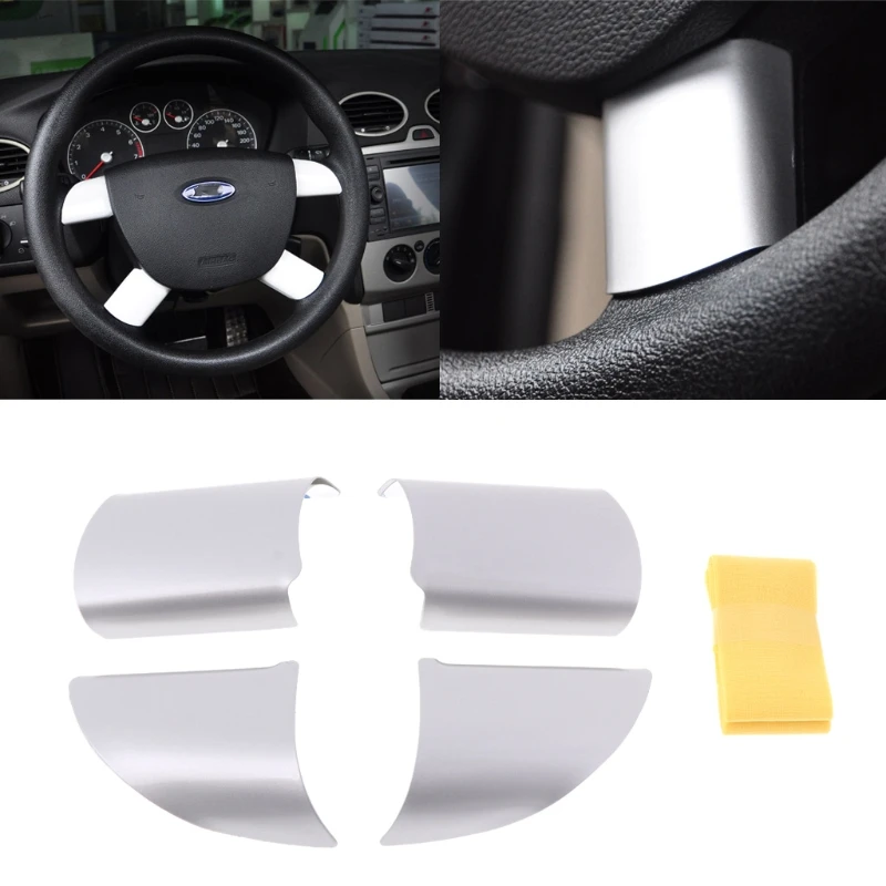 

4 Pcs Auto Car Steering Wheel Cover Stainless Steel For Ford Focus 2 MK2 2005-2013 Interior Accessories