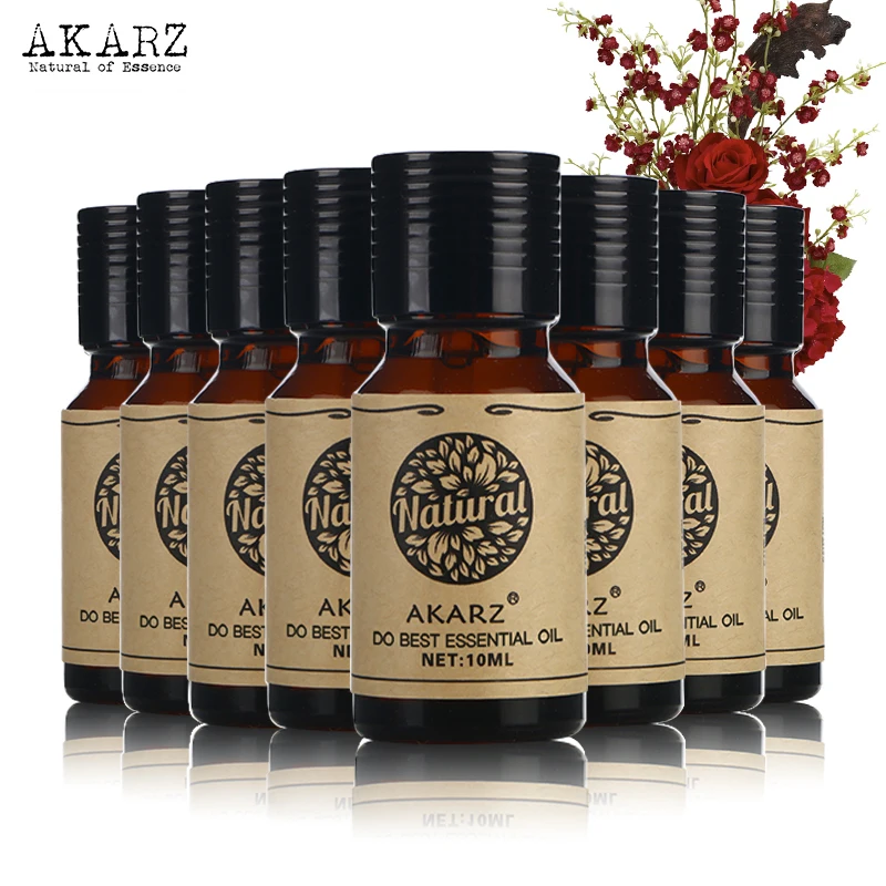 Akarz Lavanda Rosa Melissa Neroli Alloro Patchouli Eucalipto Camomilla Oli Essenziali 10Ml * 8