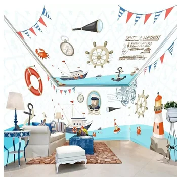 

Custom 3D Non-Woven Whole House Children Wallpaper Photo Mural Blue Ocean Cartoon Navigation For Kids Girls Child Room Bedroom