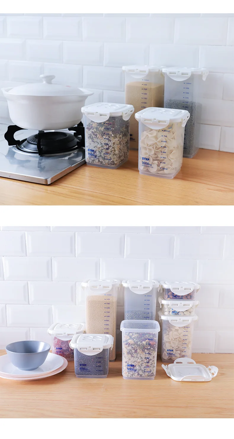 Кухонный пластиковый контейнер для хранения зерна ранспарент контейнер для еды держать свежие запечатанные банки лапши разный контейнер для хранения круп с крышкой