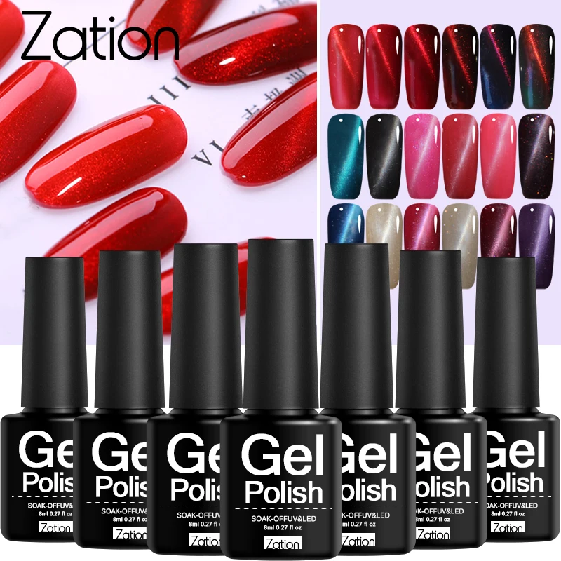 Zation 8 مللي القط العين بريق نقع معطلة جل UV الورنيش سحر DIY مسمار الفن مانيكير قوي المغناطيسي تأثير لامعة الأشعة فوق البنفسجية الصمام هلام ورنيش