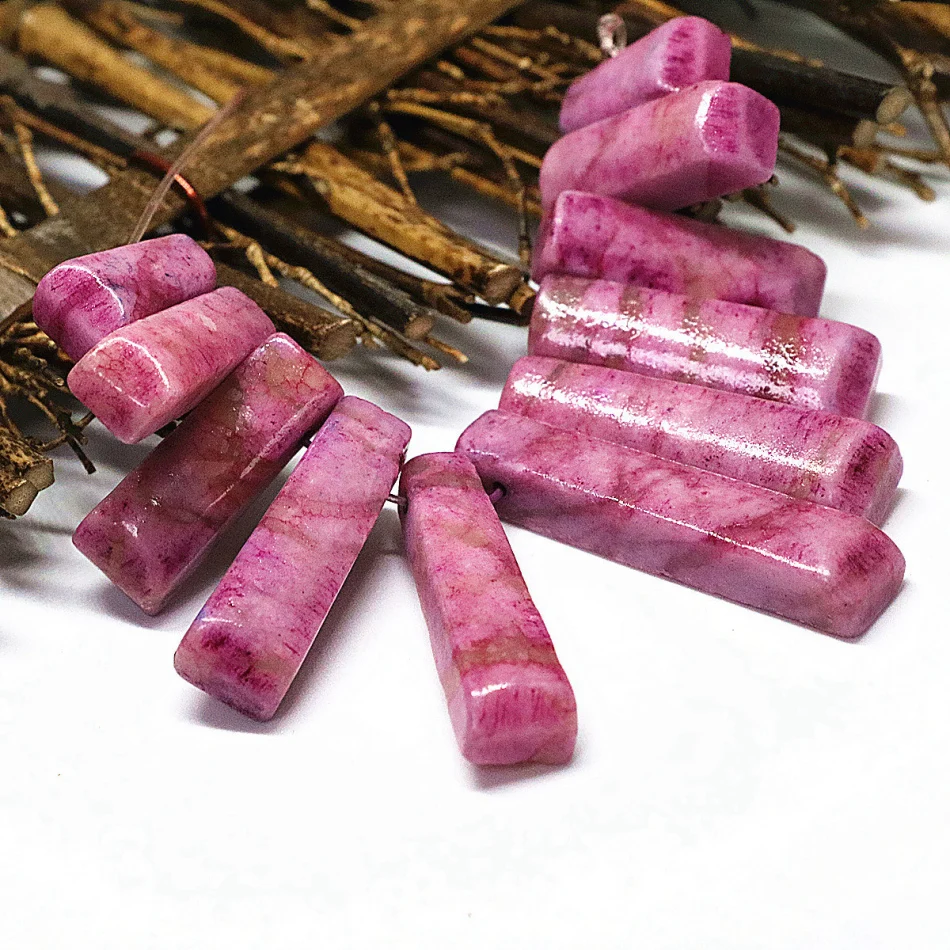

Free shipping rose red chrysocolla stone 11 pieces sticks pendant fit diy necklace for women accessory jewelry 15-40mm B1555