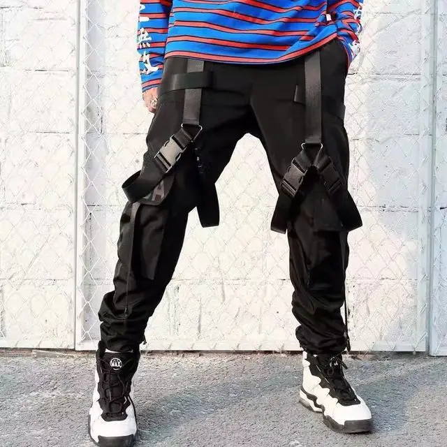 Мульти пряжки ленты карманы штаны для бега карго шаровары уличная мужские осенние хип хоп повседневные спортивные брюки мужские брюки