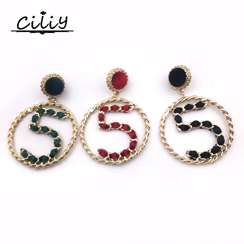 

Ciliy Big Circle Drop Earrings Metal Braid Velvet Wrapped Earings For Women Fashion Jewelry Five Digital Pattern CC/LY0913