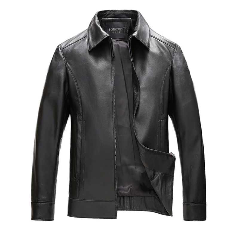 

2016 New Brand Autumn Winter Genuine Leather Jacket Men Casual Slim Solid Business Male Leather Jacket Plus Size L-4XL HJ506