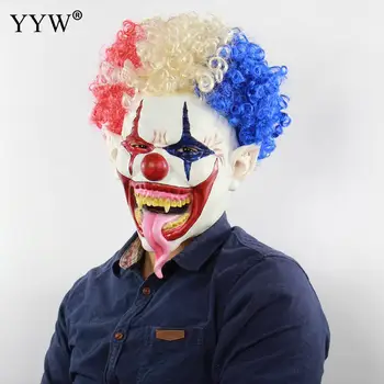 

Clown Mask With Wig Halloween Funny Scary Mask Rubber Masquerade Masks Prank Horror Maske Party Masker Christmas Halloween Props
