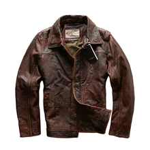 Прочитайте описание! Азиатский размер Мужская коровья кожа куртка Мужская Натуральная Воловья кожа винтажная куртка A9807