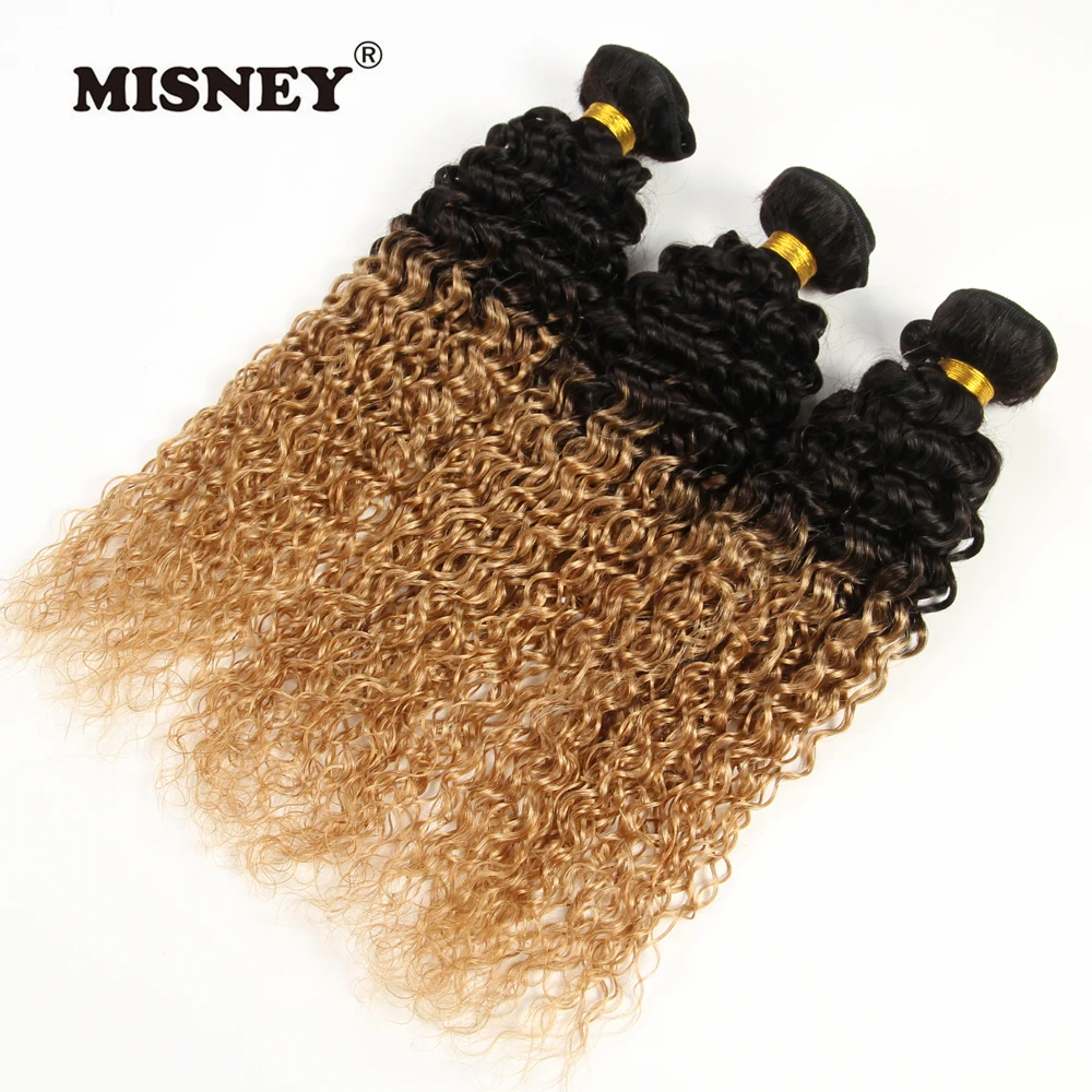 Бразильские волосы без волос Remy Ombre Jerry Curl T1B27 два тона 3 пучка плетение 100