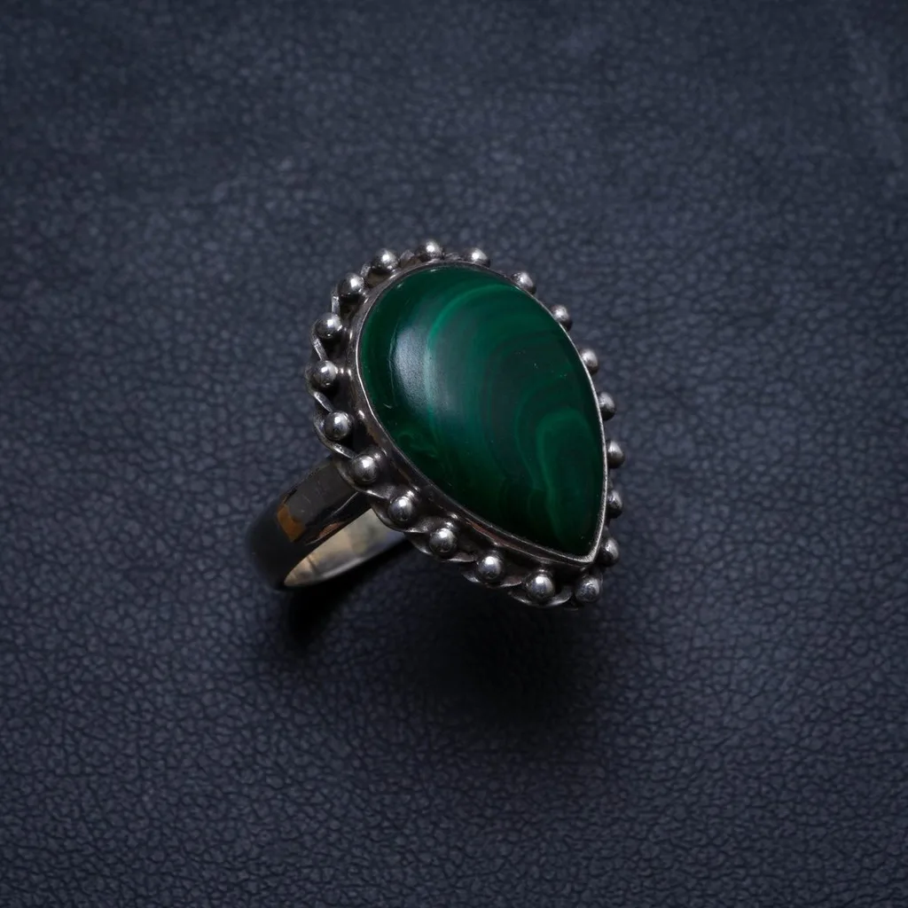 

Natural Malachite Handmade Unique 925 Sterling Silver Ring, US size 5.5 X3040