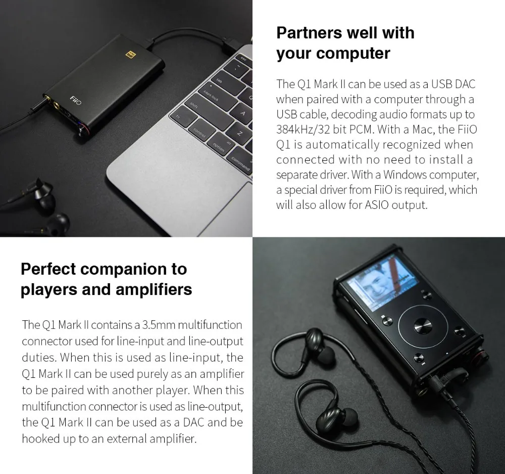 Новое поступление FIIO Q1 Mark II родная DSD декодирование HiFi портативный усилитель для наушников(есть купон