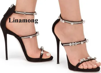 

Europe and America Newest Solid Flock Crystal Sexy Thin High Heel Women Sandals Summer Fashion Sexy High Heel Women Sandals