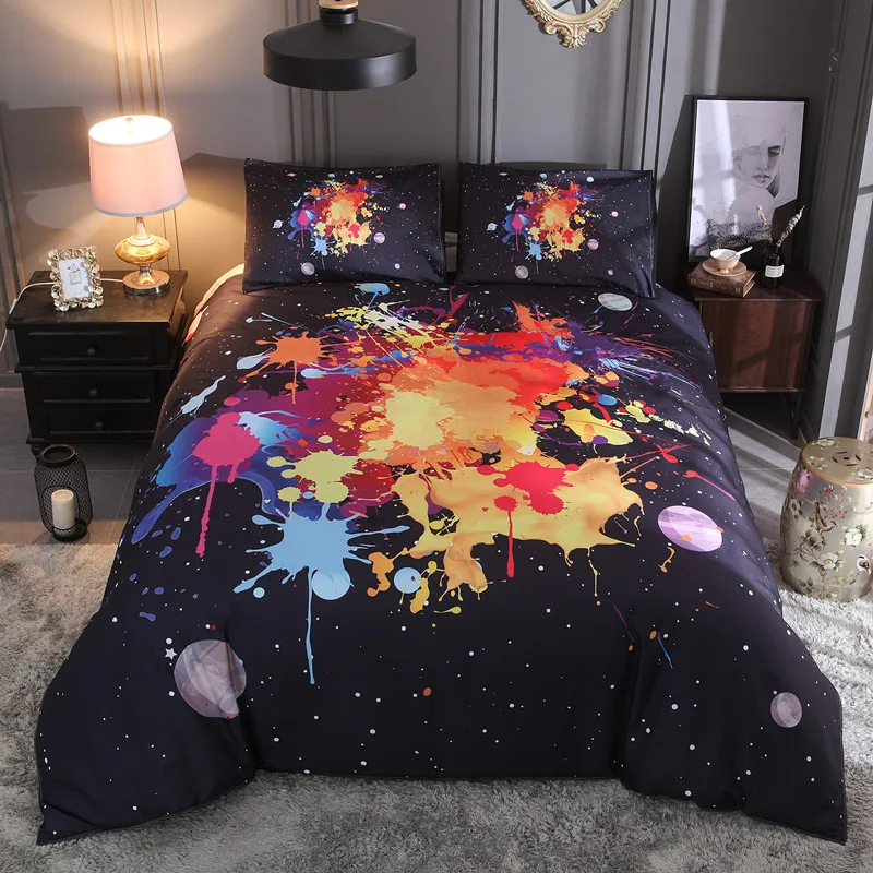 

Watercolor splash ink personality notes planet kit print 2/3pcs bedding set