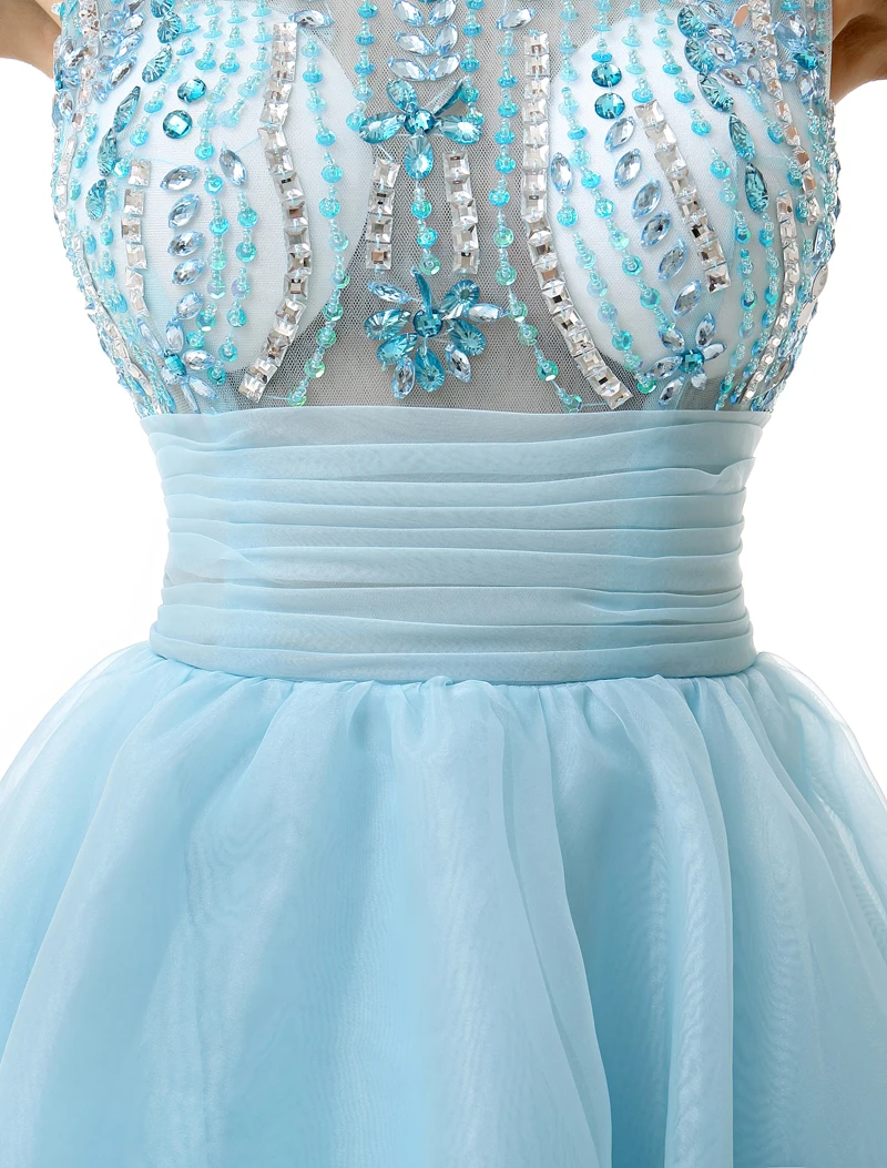 light blue illusion rhinestone short dress