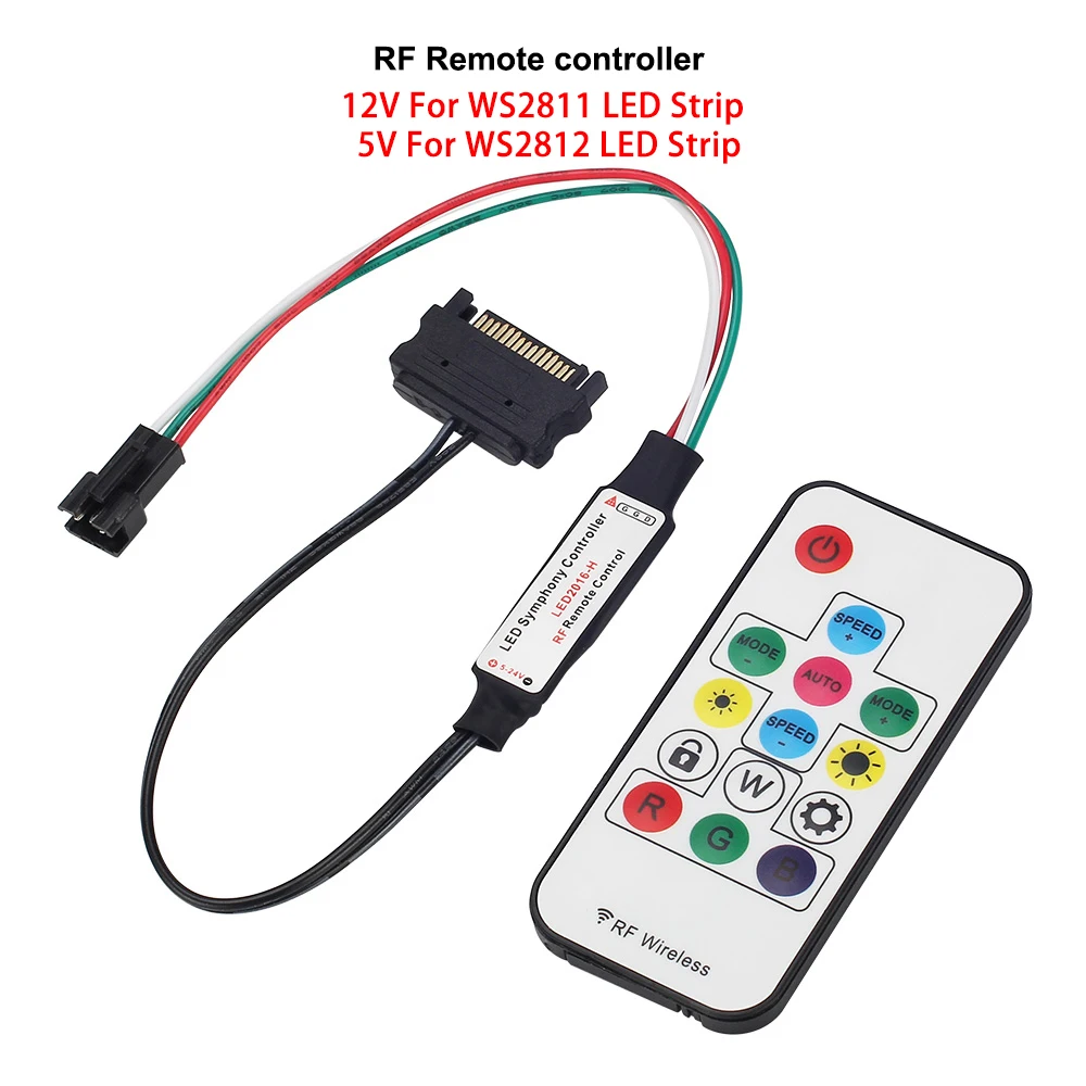 Светодиодный светильник, полный комплект, интерфейс Sata, РЧ контроллер для ПК, чехол для компьютера, цветная светодиодная лента WS2811 WS2811, 5050 RGB, 50 см, 100 см