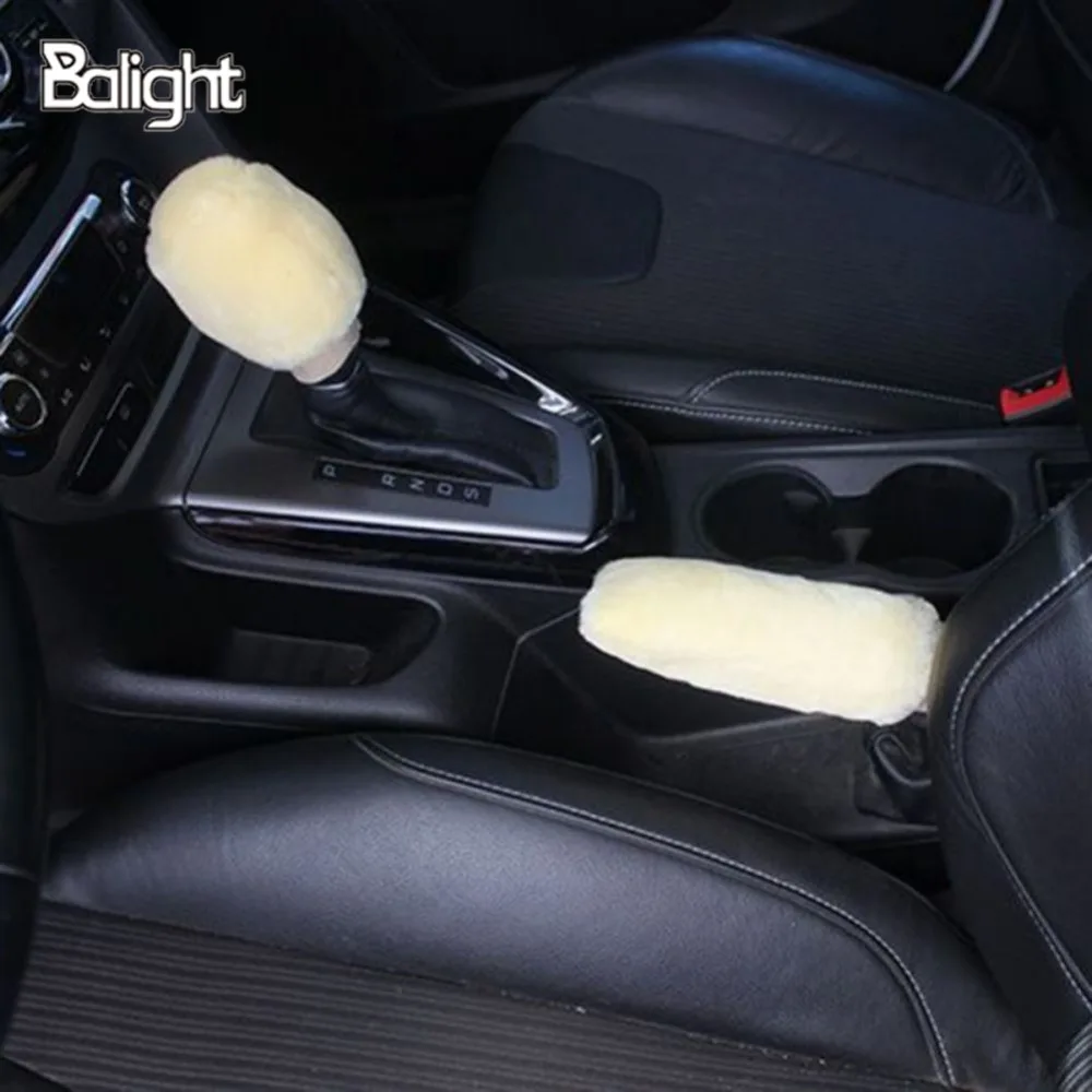 

2Pcs Winter Plush Fur Car Steering Wheel Cover Hand Brake Handbrake Cover Gear Knob Cover Fluffy Soft Grab Car Styling