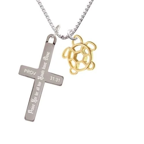 Gold Tone Cutout Sea Turtle - Praise Her - Cross Necklace (1)