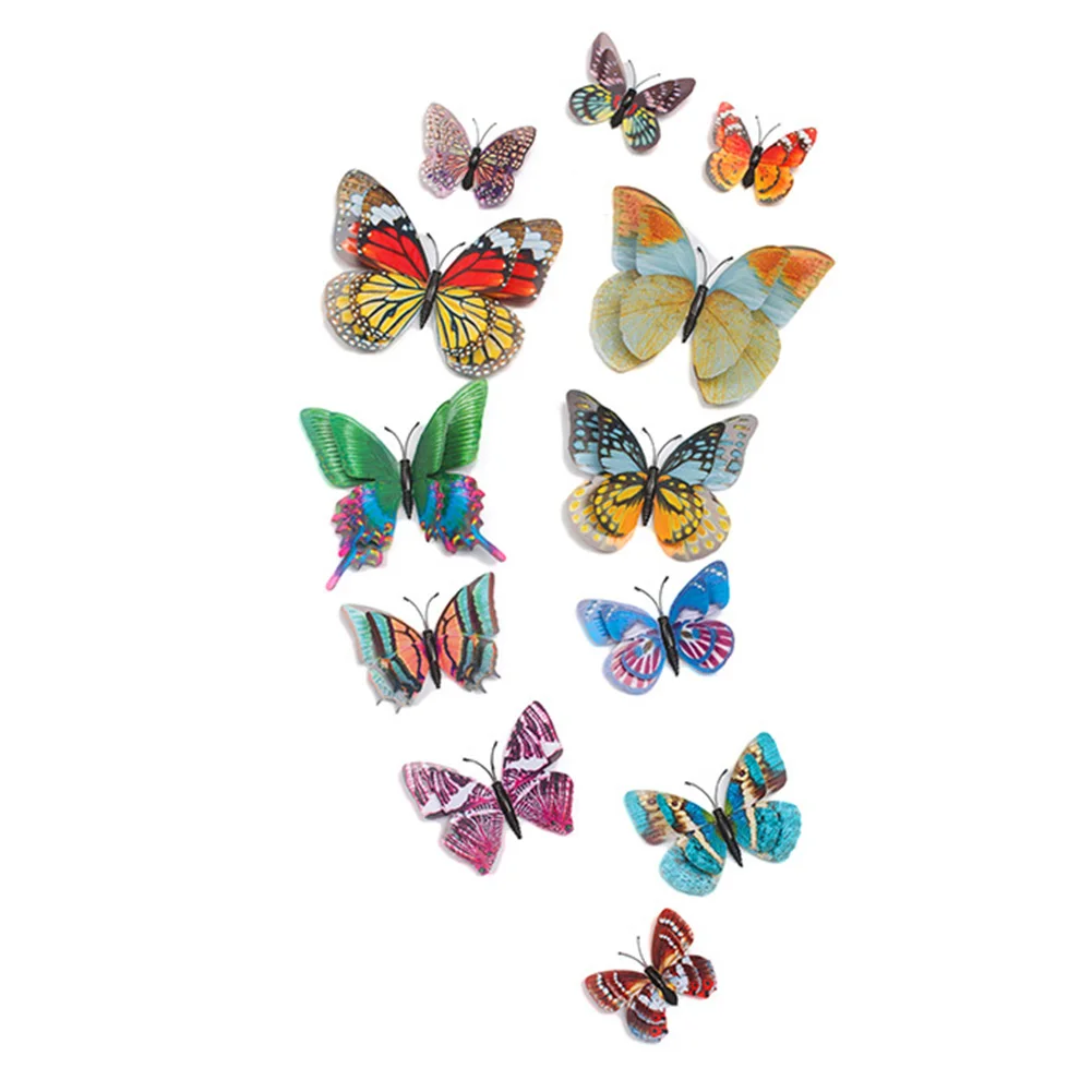 

12pcs Art Home Ornament PVC Vivid Flying 3D Butterfly DIY Decorative Luminous Artificial Double Layer Magnetic Wall