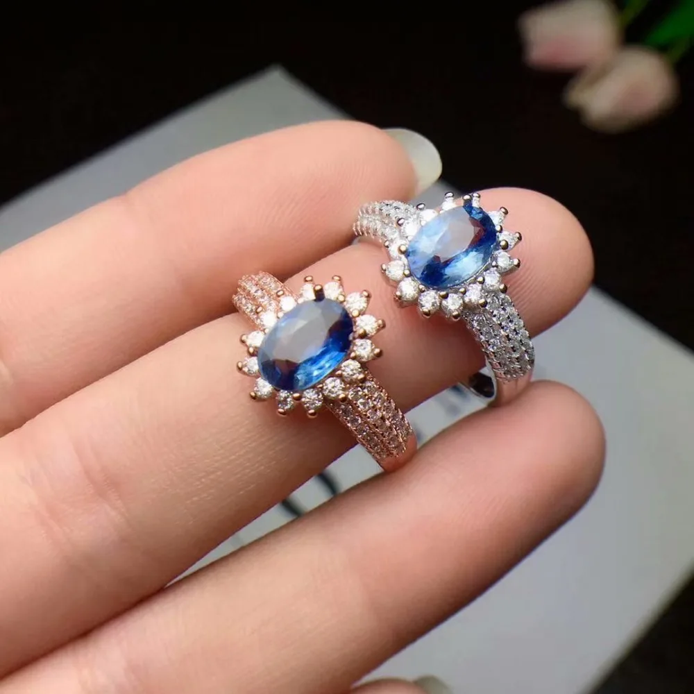 100% 925 sterling silver real Natural sapphire Rings fine Jewelry women open wholesale new gift 5*7mm cj050709agl