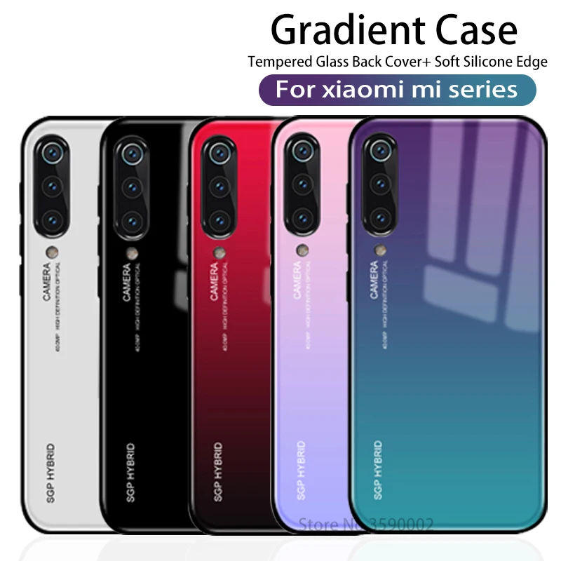 

Gradient Phone Case For Xiaomi Mi 9 Glass Back Cover Soft Edge For Xiaomi 8 A2 lite 6X pocophone F1 xiomi mi9 mi8 a 2 light case