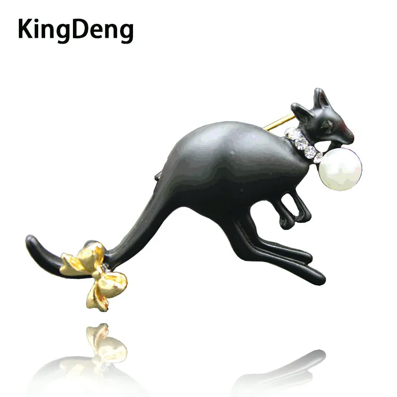 KingDeng Кенгуру Броши Для Женщин Симпатичные Pin Pearl Черные Мужские Аксессуары
