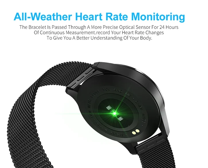 Q9 Steel Tempered Glass Round Screen Smart Watch with Heart Rate Monitor IP67 Waterproof Smart Bracelet