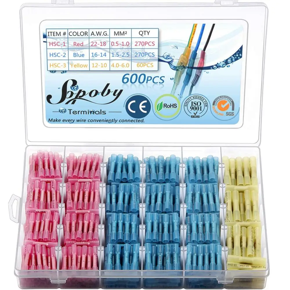 

600pcs Heat Shrink Butt Connectors Insulated Terminal Electrical Splice Wire Connectors Cable Crimp Terminal Connector Kit