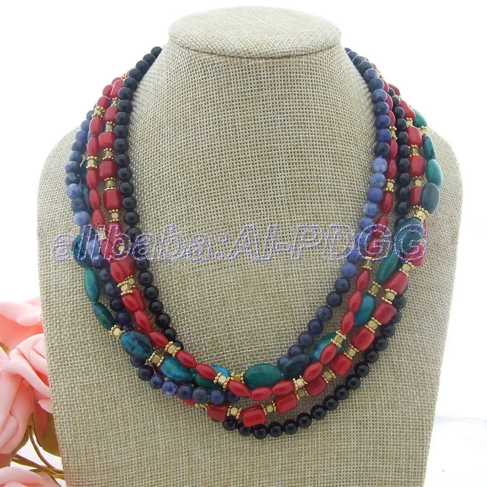 

5Strands Chrysocolla Sodalite Coral Onyx Necklace