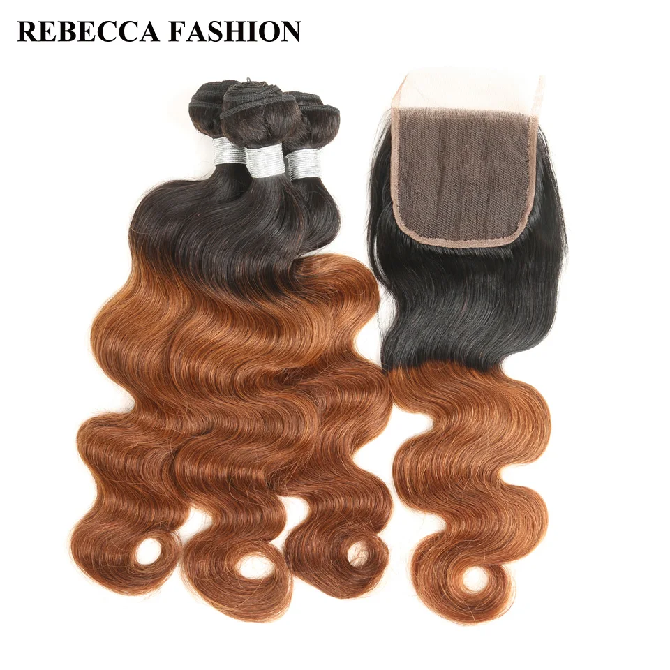Rebecca Remy Malaysian Body Wave Human Hair 3 Bundles With Closure Ombre Dark Brown Hair Weave bundles T1b30 4x4 Lace Closure body-wave : image Rebecca Remy Malaysian Body Wave Human Hair 3 Bundles With Closure Ombre Dark Brown Hair Weave bundles T1b30 4x4 Lace Closure body-wave