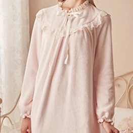 Розовая теплая ночная рубашка зимняя Пижама бархатная ночная рубашка женская Элегантная ночная рубашка Длинная Домашняя одежда бархатное платье - Цвет: pink