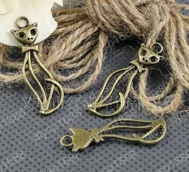 

Фурнитура для модных украшений, аксессуары, подвеска, бусина из сплава, античная бронза, 34*11 мм, форма кошки, 100 шт. JJA2932