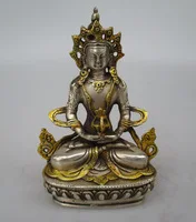 

Collectible Decorated Old Handwork Tibet Silver Carved Gold Tibetan Buddha Statue/Sculpture
